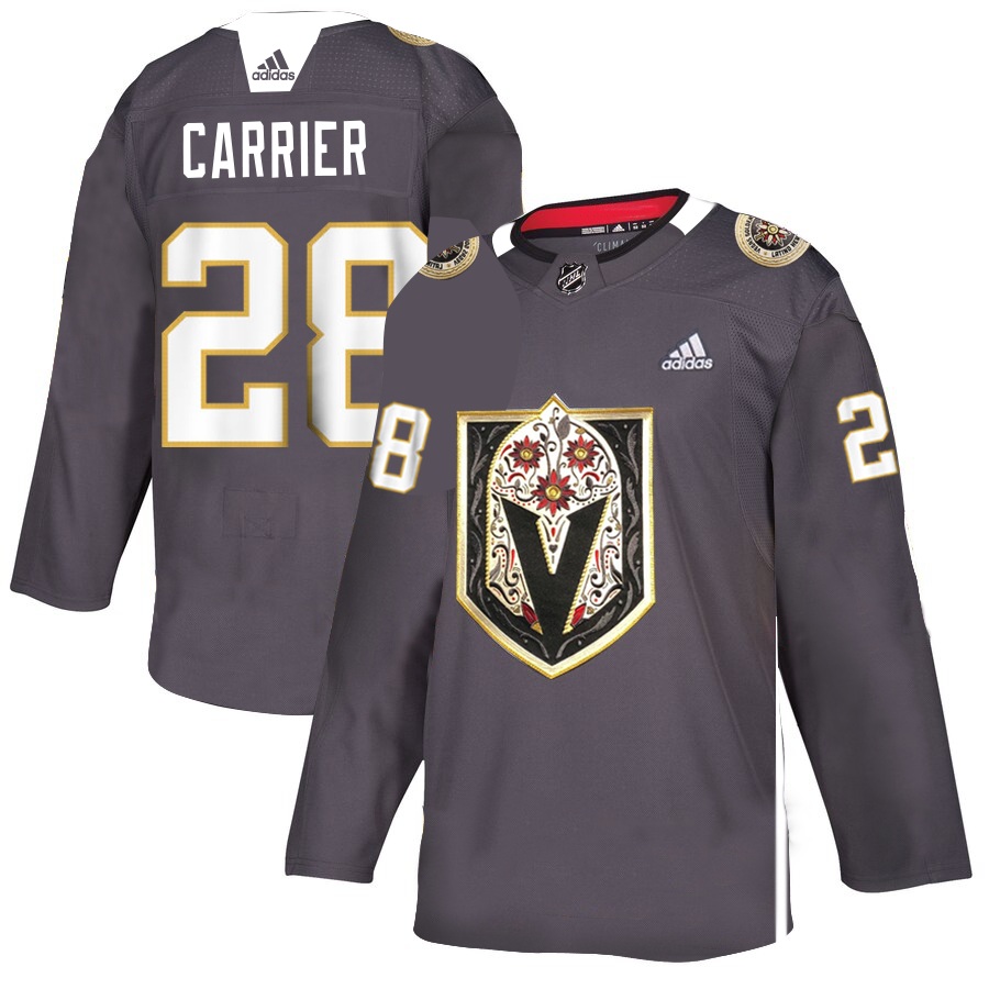 Men's Vegas Golden Knights #28 William Carrier Grey Latino Heritage Night Stitched NHL Jersey Men's Vegas Golden Knights #28 William Carrier Grey Latino Heritage Night Stitched NHL Jersey